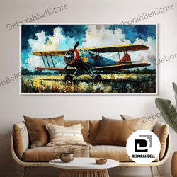 framed canvas ready to hang, aeroplane art, antique airplane painting canvas print, framed canvas art, above sofa art, g