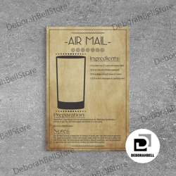 framed canvas ready to hang, air mail cocktail - bar cart art - bar decor - framed canvas print - blueprint art - patent