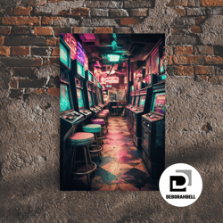 Framed Canvas Ready To Hang, An Abandoned Game Room, Framed Canvas Print, Vaporwave Photography Fine Art Print, Aestheti