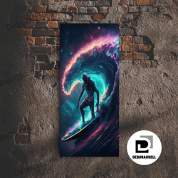 Framed Canvas Ready To Hang, Astronaut Surfing The Stars, Cosmic Surfer, Galaxy Art, Framed Canvas Print, Unique Colorfu