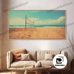 Framed Canvas Ready To Hang, Beach Volleyball Net, Framed Canvas Print, Liminal Art, Framed Wall Decor, Beach Photograph