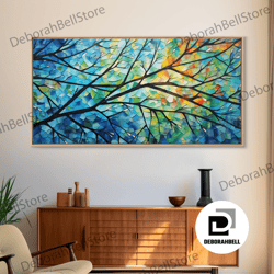 framed canvas ready to hang, beautiful impasto style tree branch leaves canvas print, framed wall art, above sofa art, a