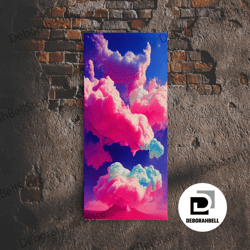 framed canvas ready to hang, bubble gum clouds, trippy psychedelic surrealist cloud art, framed canvas print, ready to h