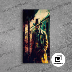 framed canvas ready to hang, cowboy waiting for the train, framed wall art, framed canvas print