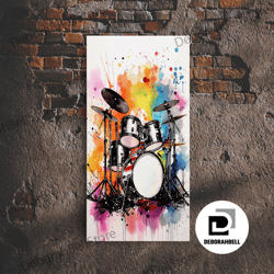 framed canvas ready to hang, drum art, gift for drummer, framed canvas print, studio art, music studio decor, drum set