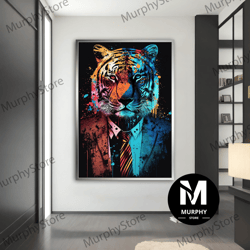 colourful tiger canvas painting, colourful tiger poster, colourful tiger wall art, colourful tiger art, animal canvas, h