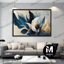 orchid flower canvas painting, blue leaf orchid flower wall art, flower canvas print, floral art, flower painting art