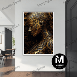 robot wall art, robot photo art, black background gray robot art, robot futuristic canvas decor, modern canvas art, livi