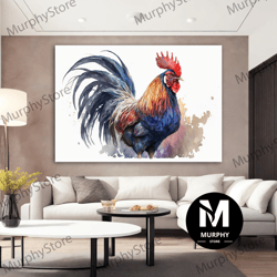 rooster canvas painting, stunning rooster canvas wall art, watercolor animal portrait, rooster wall decor, animal painti