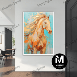 yellow horse canvas painting, yellow horse poster, yellow horse wall art, yellow horse art, home decor, animal wall deco