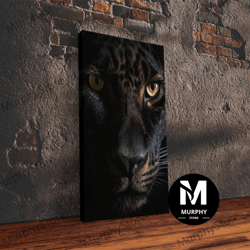 Decorative Wall Art, A Look Into Darkness, Beautiful Black Panther Portrait, Cat Photography, Framed Canvas Print, Frame