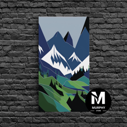 decorative wall art, abstract pacific northwest art, minimalist boho style forest and mountain landscape, framed canvas