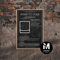 decorative wall art, amaretto sour - bar cart art - bar decor - framed canvas print - blueprint art - patent art - home