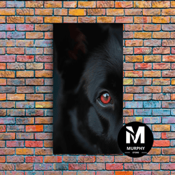 Decorative Wall Art, Animal Prints, Black Wolf With Red Eyes, Portrait Of A Wolf, Framed Canvas Print, Wolf Photography