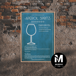 decorative wall art, aperol spritz - bar cart art - bar decor - framed canvas print - blueprint art - patent art - home