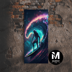 Decorative Wall Art, Astronaut Surfing The Stars, Cosmic Surfer, Galaxy Art, Framed Canvas Print, Unique Colorful Wall A
