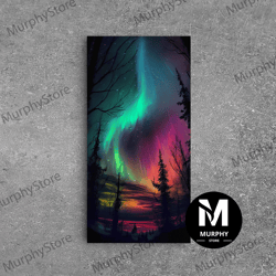 decorative wall art, aurora borealis, northern lights art, framed canvas print, snow capped mountain landscape art-1