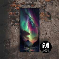 decorative wall art, aurora borealis, northern lights art, framed canvas print, snow capped mountain landscape art