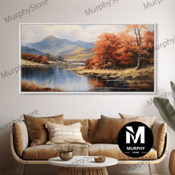 Decorative Wall Art, Autumn By The Lake, Framed Canvas Print, Original Landscape Painting, Fall Decor, Boho Minimalist F