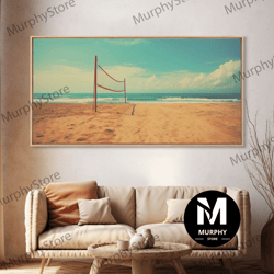 Decorative Wall Art, Beach Volleyball Net, Framed Canvas Print, Liminal Art, Framed Wall Decor, Beach Photography, Surf