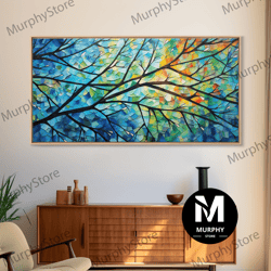 decorative wall art, beautiful impasto style tree branch leaves canvas print, framed wall art, above sofa art, air bnb d