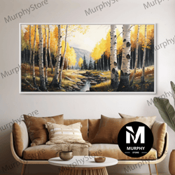 decorative wall art, birch tree wall art, nursery forest, framed forest canvas print, birch trees, watercolor, landscape