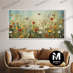 decorative wall art, butterfly art, wildflowers print, framed canvas print, beautiful watercolor painting, abova sofa de
