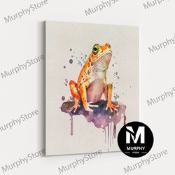 decorative wall art, cartoon tree frog art, orange frog, framed canvas print, watercolor animal print, reptile art