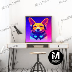 decorative wall art, colorful corgi dog futuristic robot fine art print, wall art print, wall poster, wall decor