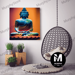 decorative wall art, colorful buddha, orange, yoga center wall decor, fine art poster print