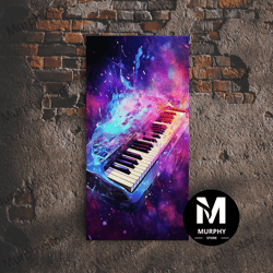 decorative wall art, cosmic keyboard, galaxy music art framed canvas print, electric keyboard, instrument art, studio wa