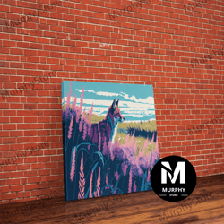 decorative wall art, cute fox in a field, watercolor art, framed canvas print, colorful animal art