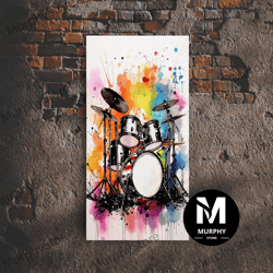 decorative wall art, drum art, gift for drummer, framed canvas print, studio art, music studio decor, drum set