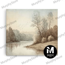 decorative wall art, farmhouse wall art, retro vintage style landscape, framed canvas print, boho style minimalist art,