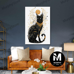 astrological wall art, egyptian cat canvas art, boho wall art decor, roll up canvas, stretched canvas art, framed wall a