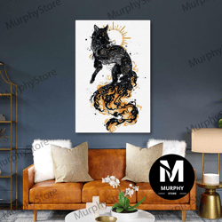 astrological wall art, fox canvas art, boho wall art decor, roll up canvas, stretched canvas art, framed wall art painti