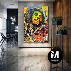 bob marley wall art, graffiti canvas art, musician wall decor, roll up canvas, stretched canvas art, framed wall art pai