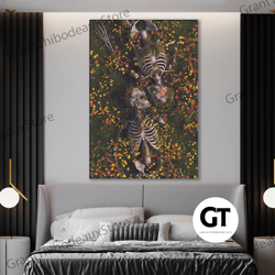 decorative wall art, decorate the living room, bedroom and workplace, hugging couple skull poster, skull rolled canvas,