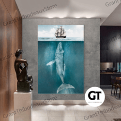 decorative wall art, decorate the living room, bedroom and workplace, whale canvas wall art, sailing ship rolled canvas,