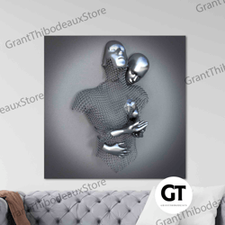 decorative wall art, decorate the living room, bedroom and workplace, wall art 3d silver couple, romantic couple artwork