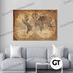 decorative wall art, decorate the living room, bedroom and workplace, world map print, map canvas, vintage world map art
