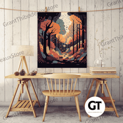 a beautiful autumn scene, fall in the forest, fine art poster print