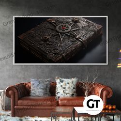 a book of spells framed decorative wall art, halloween wall art, halloween decor, canvas wall art with frame, spellbook