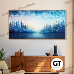 a winter scene, framed decorative wall art, mosaic style painting print, stained glass style art, above mantle art, livi