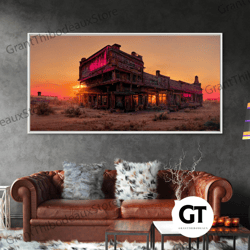 Abandoned Wild West Saloon At Sunset Decorative Wall Art, Travel Photography Art, Outrun Sunset Ready To Hang Wall Art