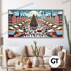 abstract christmas village centerpiece wall art - framed decorative wall art - winter wonderland decorated for christmas