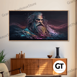 aegir, god of the sea, framed decorative wall art, norse mythology, norse art, living room wall art