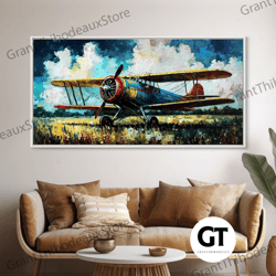 aeroplane art, antique airplane painting decorative wall art, framed canvas art, above sofa art, gift for rc plane pilot