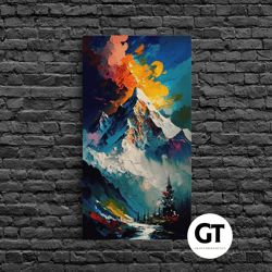 annapurna iii, mountain art, rustic mountain landscape wall art, framed decorative wall art, abstract oil painting print