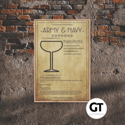 army and navy - bar cart art - bar decor - framed decorative wall art - blueprint art - patent art - home bar decor - ba